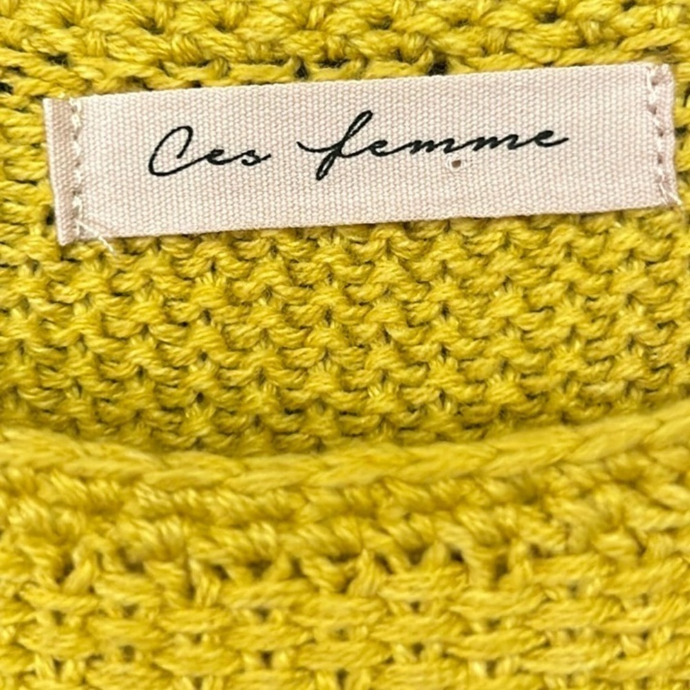 Ces Femme Yellow Beachy Crochet Knitted Sweater Midi Dress Medium - Picture 9 of 10